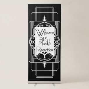 Art Deco Parisian Black and White Swans Retractable Banner