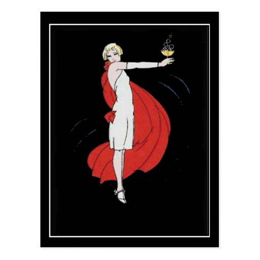 Image of Art Deco Party Girl Vintage Postcard