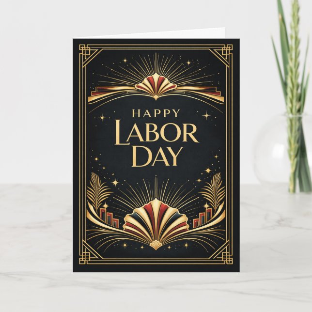 Art Deco Patriotic Gold Tribute Happy Labor Day Card (Front)