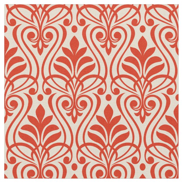Art Deco Pattern 01 - Dali's Red on Off-White Fabric (Close Up)