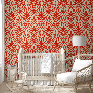 Art Deco Pattern 01 - Dali's Red on Off-White Wallpaper