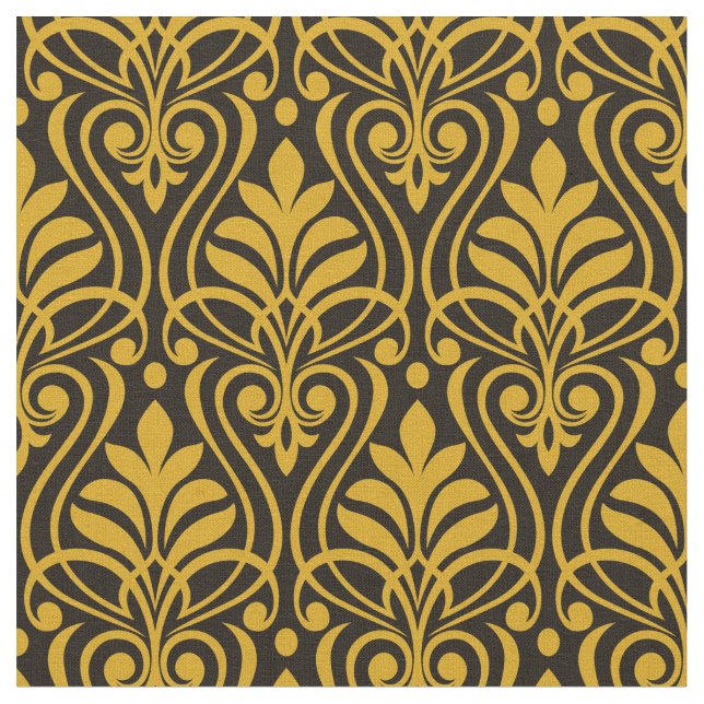 Art Deco Pattern 01 - Deco Gold 2 on Black Fabric (Close Up)