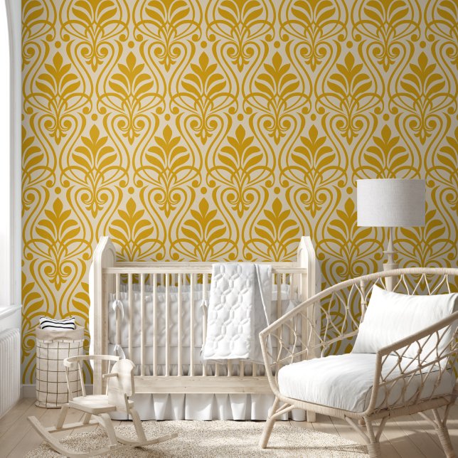 Art Deco Pattern 01 - Deco Gold 2 on Off-White Wallpaper (Kids)