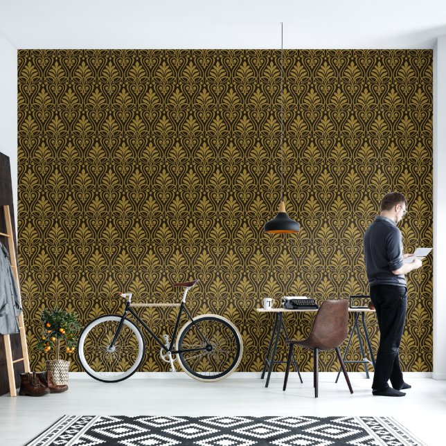 Art Deco Pattern 01 - Deco Gold on Deco Black Wallpaper (Living Room)