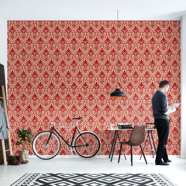 Art Deco Pattern 01 - Escher Red on Off-White Wallpaper (Living Room)
