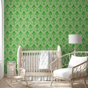 Art Deco Pattern 01 - Forest Green on Off-White Wallpaper