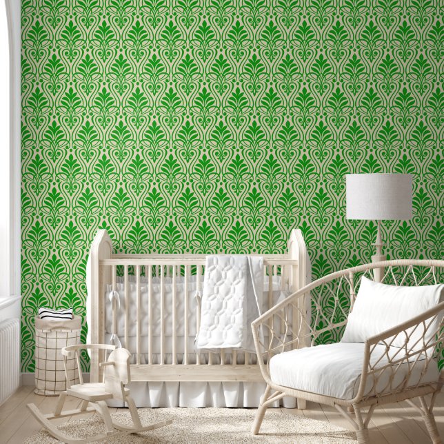 Art Deco Pattern 01 - Forest Green on Off-White Wallpaper (Kids)