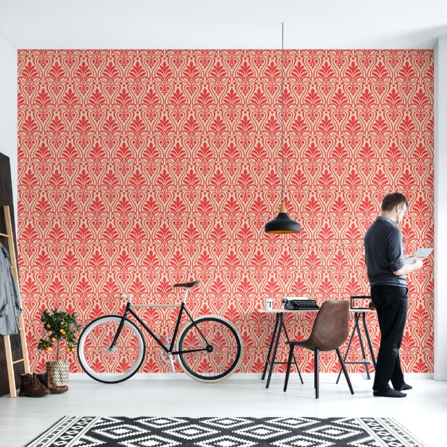 Art Deco Pattern 01 - Light Red on Off-White Wallpaper (Living Room)