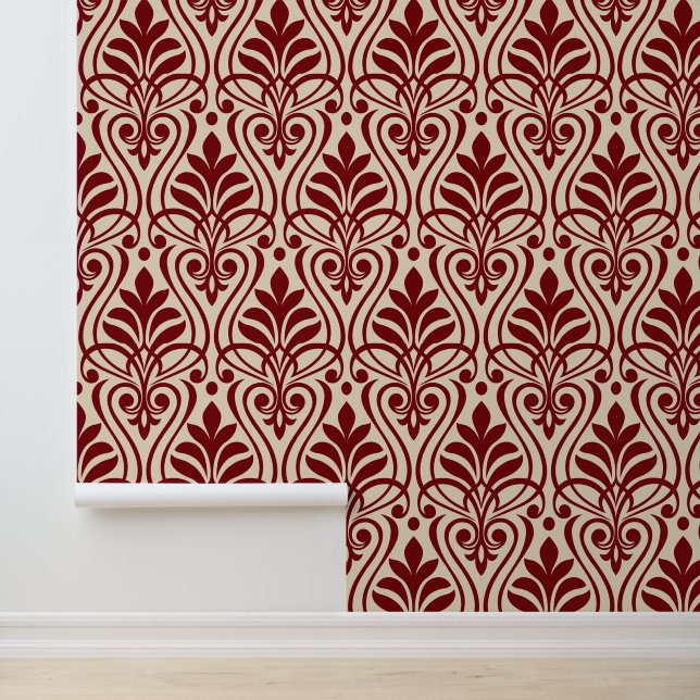 Art Deco Pattern 01 - Midnight Red on Off-White Wallpaper (Application)