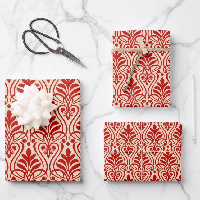Art Deco Pattern 01 - Milano Red on Off-White Wrapping Paper Sheet (Front)