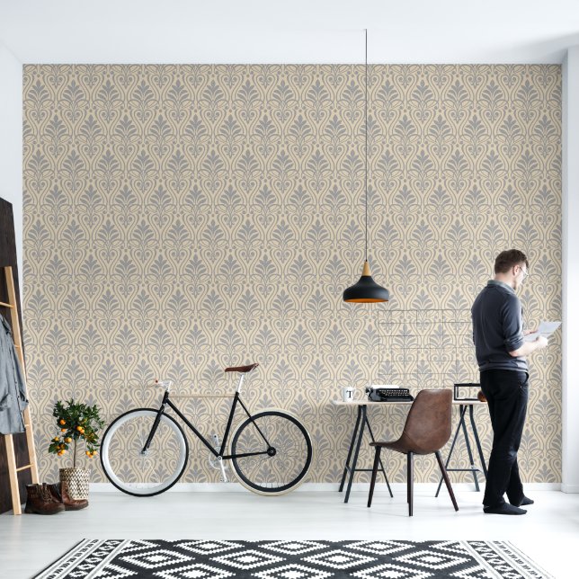 Art Deco Pattern 01 - Spanish Grey on Off-White Wallpaper (Living Room)