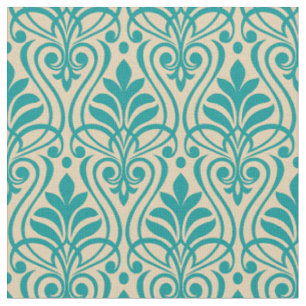 Art Deco Pattern 01 - Teal on Off-White Fabric