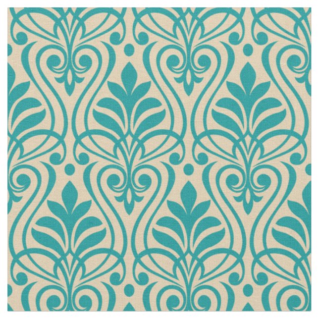 Art Deco Pattern 01 - Teal on Off-White Fabric (Close Up)
