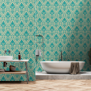 Art Deco Pattern 01 - Teal on Off-White Wallpaper