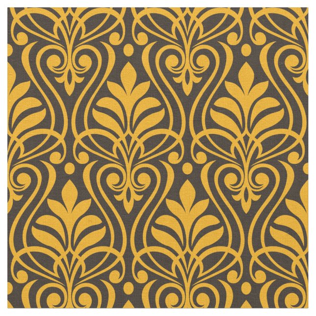 Art Deco Pattern 01 -  Vivid Gamboge on Deco Black Fabric (Close Up)