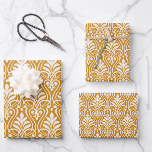 Art Deco Pattern 01 - White on Deco Gold 2 Wrapping Paper Sheet