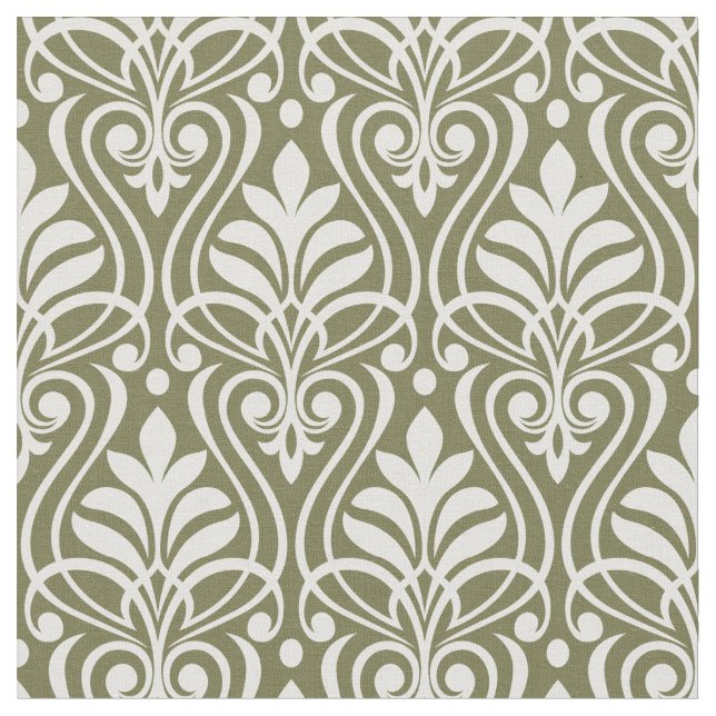 Art Deco Pattern 01 - White on Green Fabric (Close Up)
