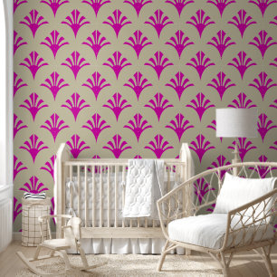 Art Deco Pattern 02 - Bold Magenta on Off-White Wallpaper