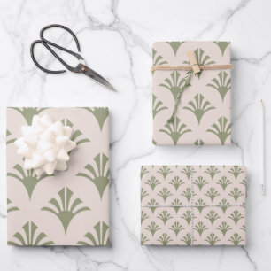 Art Deco Pattern 02 - Camouflage Green on White Wrapping Paper Sheet