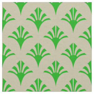 Art Deco Pattern 02 - Dark Lime Green on Off-White Fabric
