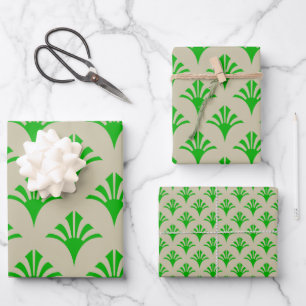 Art Deco Pattern 02 - Dark Lime Green on Off-White Wrapping Paper Sheet