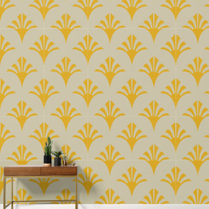 Art Deco Pattern 02 - Deco Gold 2 on Off-White Wallpaper