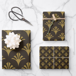 Art Deco Pattern 02 - Deco Gold on Deco Black Wrapping Paper Sheet