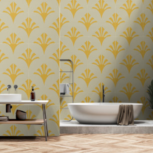 Art Deco Pattern 02 - Deco Gold on Off-White Wallpaper