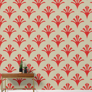 Art Deco Pattern 02 - Persian Red on Off-White Wallpaper