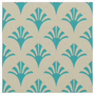 Art Deco Pattern 02 - Teal on Off-White Fabric