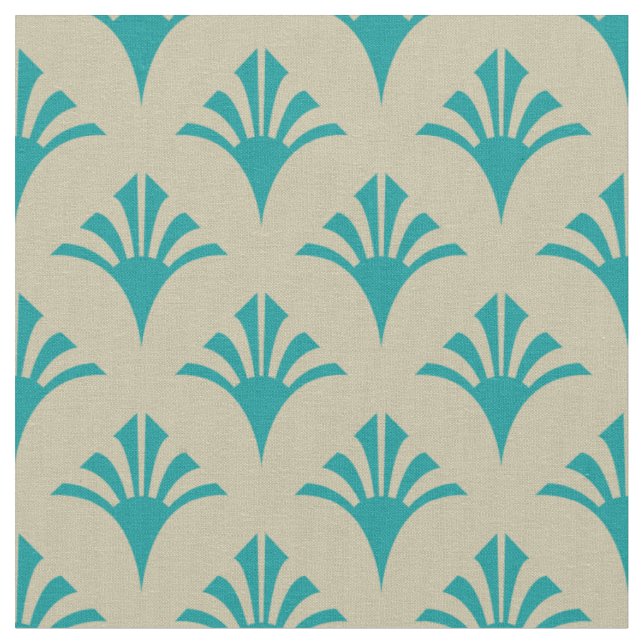 Art Deco Pattern 02 - Teal on Off-White Fabric (Close Up)