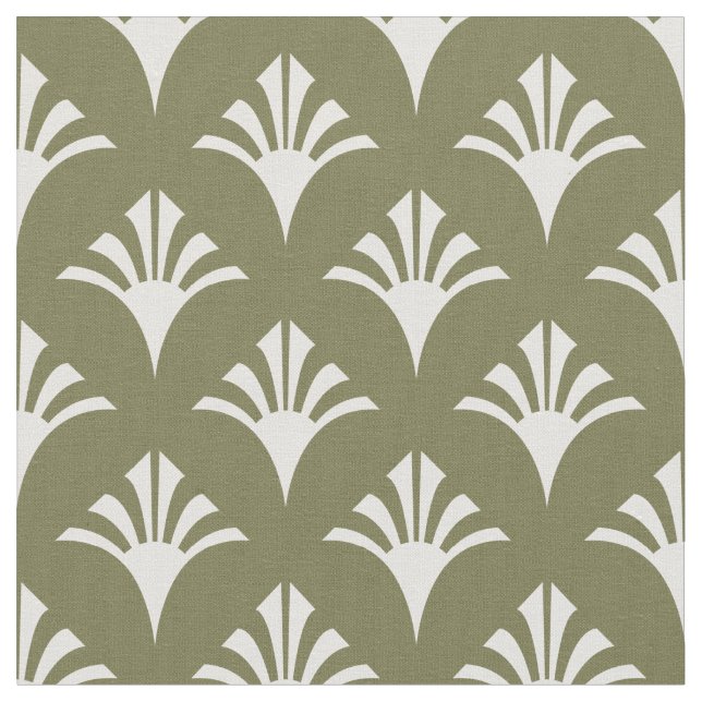 Art Deco Pattern 02 - White on Camouflage Green Fabric (Close Up)