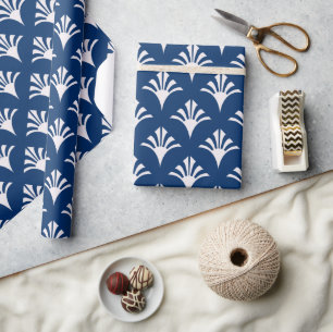 Art Deco Pattern 02 - White on Dark Azure Wrapping Paper