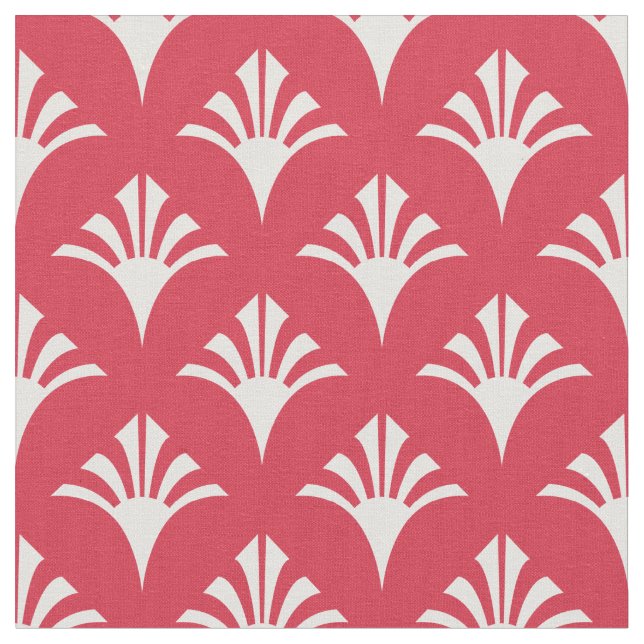 Art Deco Pattern 02 - White on Paradise Pink Fabric (Close Up)