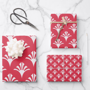 Art Deco Pattern 02 - White on Paradise Pink Wrapping Paper Sheet