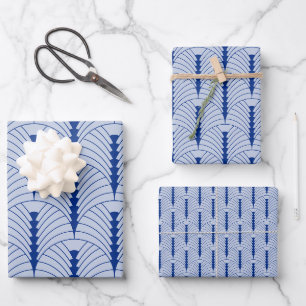 Art Deco Pattern 03 - Dark Blue on Lavender Blue Wrapping Paper Sheet