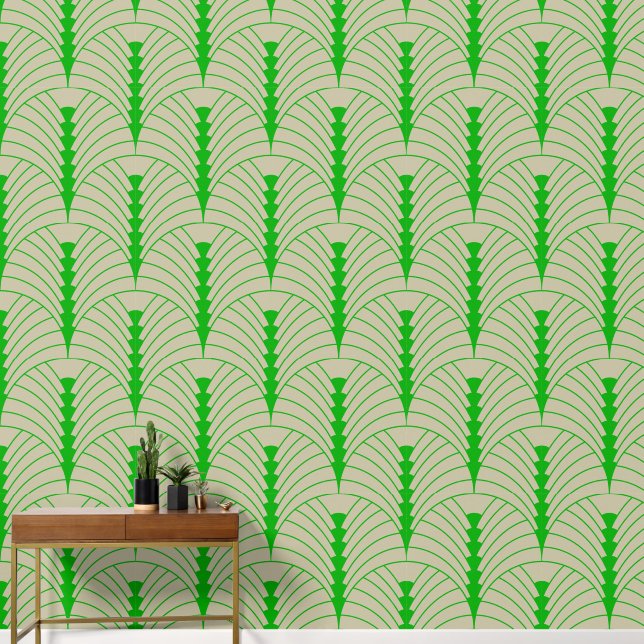 Art Deco Pattern 03 - Dark Lime Green on Off-White Wallpaper (Hallway)