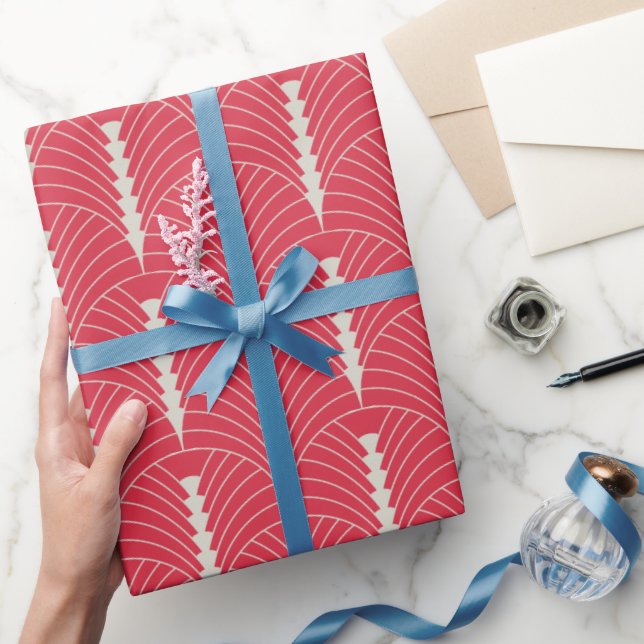 Art Deco Pattern 03 - Off-White on Paradise Pink Wrapping Paper (Gifting)