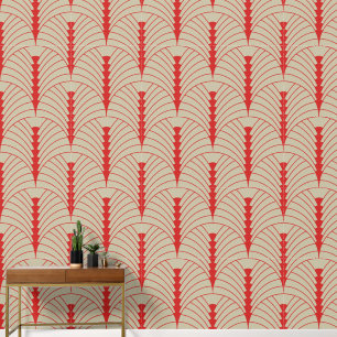 Art Deco Pattern 03 - Persian Red on Off-White Wallpaper