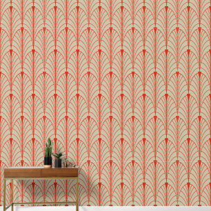 Art Deco Pattern 04 - Dali's Red on Off-White Wallpaper