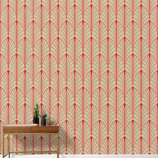 Art Deco Pattern 04 - Dali's Red on Off-White Wallpaper (Hallway)