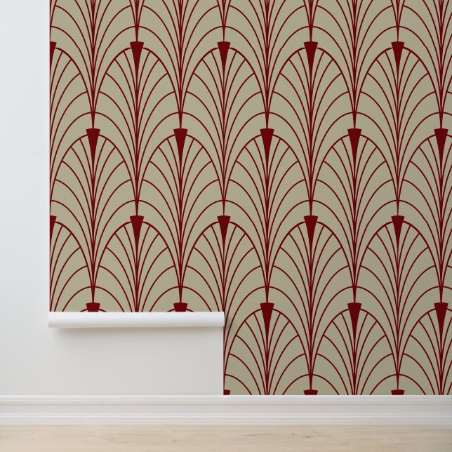 Art Deco Pattern 04 - Midnight Red on Off-White Wallpaper (Application)