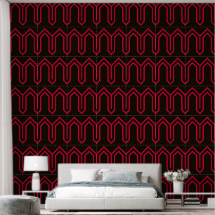 Art Deco Pattern 05 - Carmine Red on Black Wallpaper