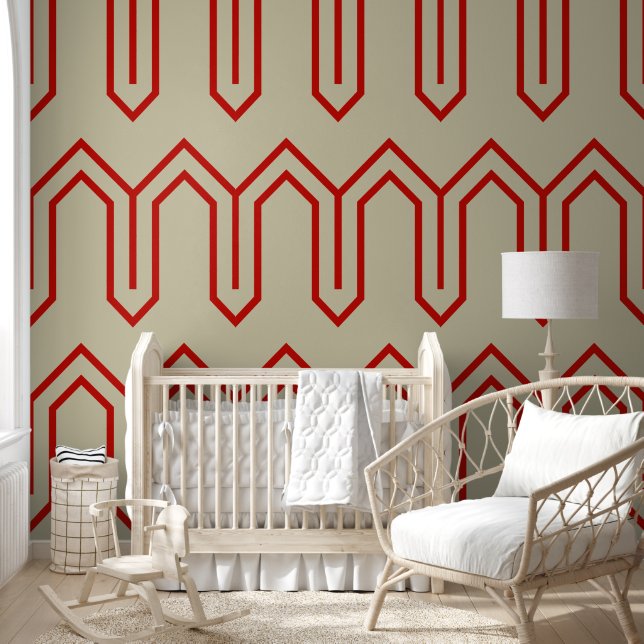 Art Deco Pattern 05 - Milano Red on Off-White Wallpaper (Kids)