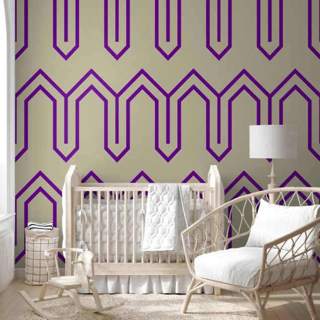 Art Deco Pattern 05 - Romantic Purple on Off-White Wallpaper (Kids)
