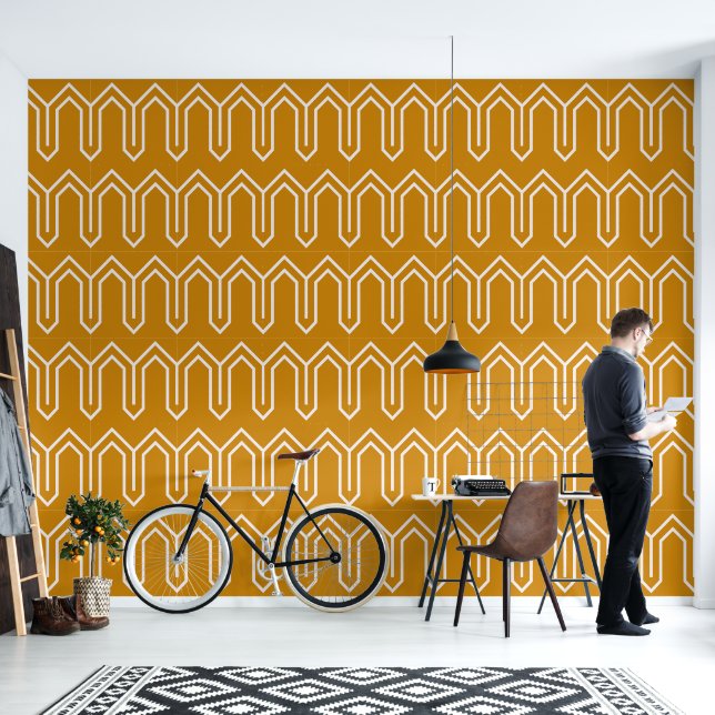 Art Deco Pattern 05 - White on Deco Gold 2 Wallpaper (Living Room)