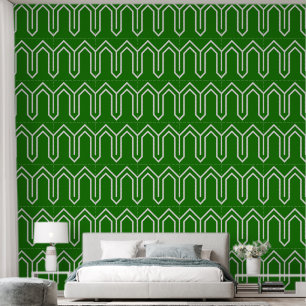 Art Deco Pattern 05 - White on Forest Green Wallpaper