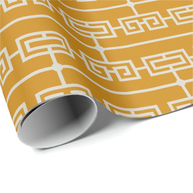 Art Deco Pattern 09 - Off-White on Deco Gold Wrapping Paper (Roll Corner)