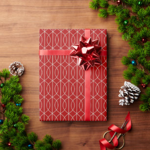 Art Deco Pattern 10 - Off-White on Milano Red Wrapping Paper