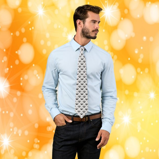 Art Deco Pattern Black Fans White Background Tie (A cool tie with a black and white art deco pattern)